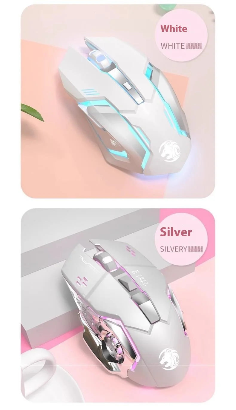 Ratón gaming Frontline rosa con cable, silencioso, mecánico, esports, inalámbrico Bluetooth para oficina, ordenador, diseño atractivo y estilo cute para chica