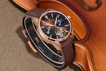 PAGANI DESIGN – Luxusné mechanické pánske hodinky, 41 mm, zafírové sklo, kožený remienok, vodotesné, v štýle pilotných hodín, s tourbillonom a fázou mesiaca