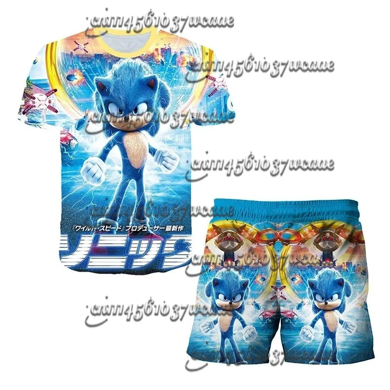 Bandai Animation Game Sonic Character Series T-shirt Set COS Universal Summer Oversized Short Sleeve Shorts New FamilyMatching