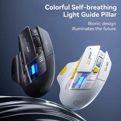 Mouse da gioco Inphic A9 Pro tri-mode, indicatore di alimentazione con guida luminosa colorata, DPI regolabili, macro driver, ergonomico, 12800DPI