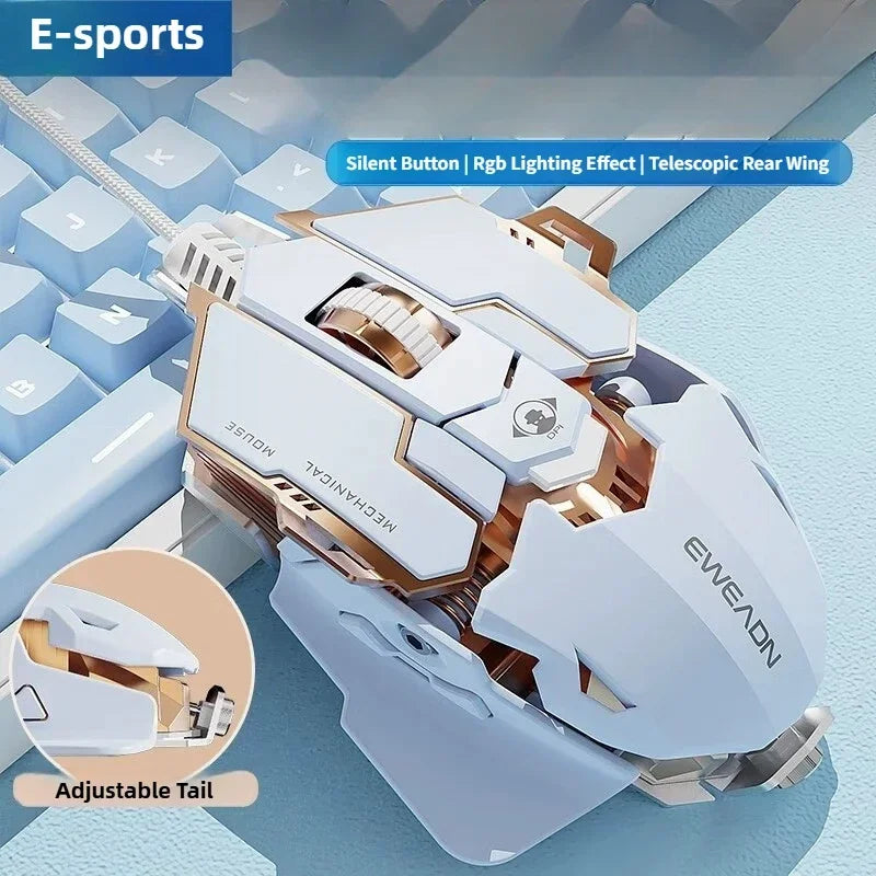 Mouse gaming cablato e-sport meccanico G5 RGB 9 pulsanti con programmazione macro, silenzioso, 12800 DPI per computer desktop e laptop