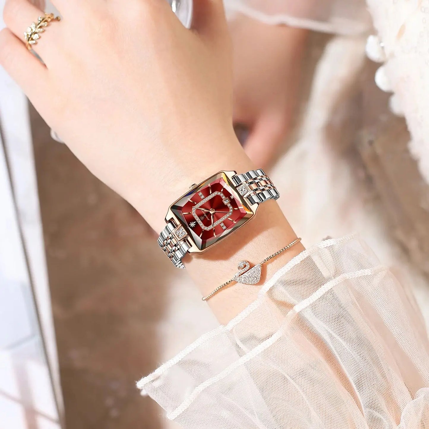POEDAGAR Luxury Rectangle Watch For Woman Waterproof Calendar Simple Ladies Watch Fashion Stainless Steel Quartz Women's Watches