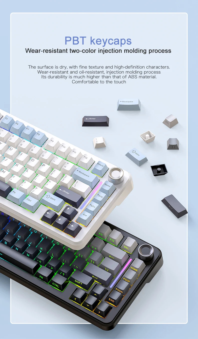 Teclado mecánico F75 FREEWOLF * AULA F75 Bluetooth trimodo, diseñado para gaming y uso de oficina