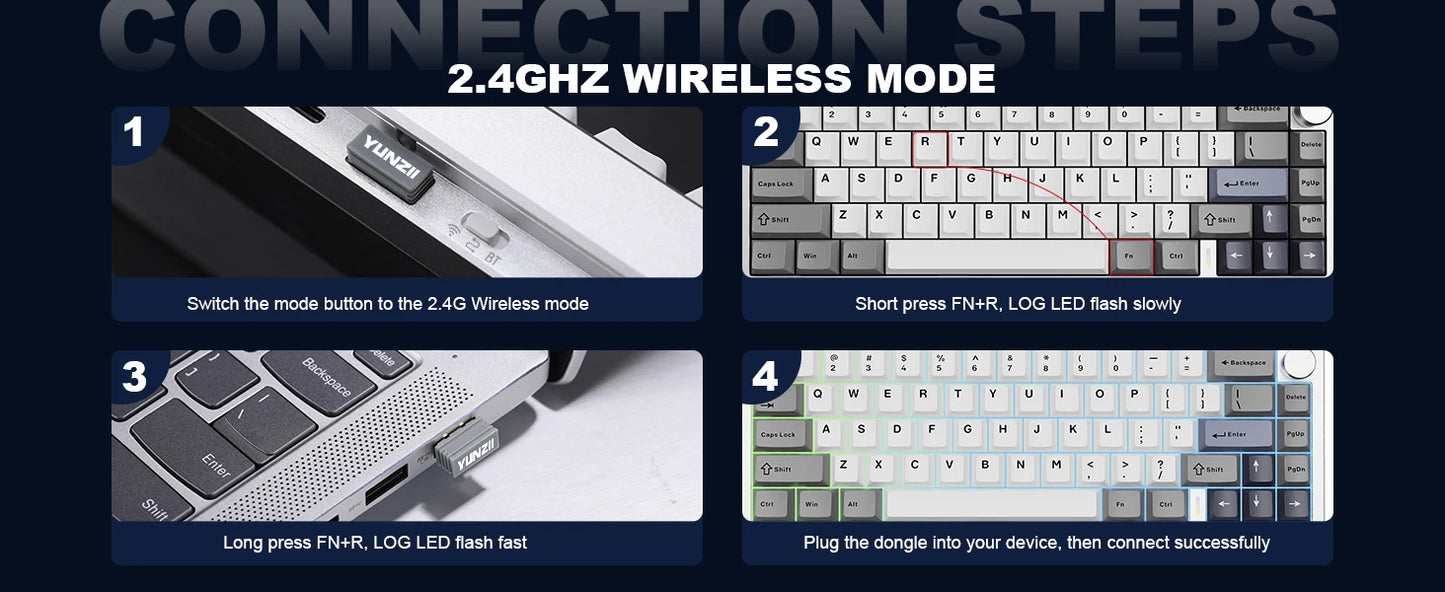 YUNZII AL68 Silver Aluminum Mechanical Gaming Keyboard, QMK/VIA Wireless Keyboard, Hot Swap Gasket Custom Keyboard with Knob