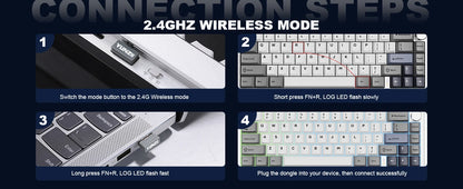 YUNZII AL68 Silver Aluminum Mechanical Gaming Keyboard, QMK/VIA Wireless Keyboard, Hot Swap Gasket Custom Keyboard with Knob