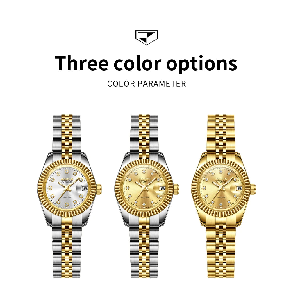 JSDUN 8737 Women Watches High Quality Luxury Elegant Original Mechanical Watch Small Dial Ladies Watch Steel Strap Gifts Box
