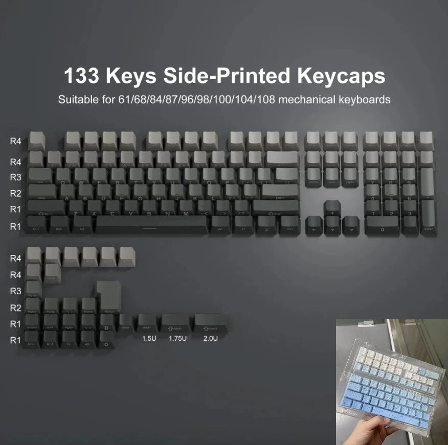 Nuevas teclas para teclado mecánico gaming 60/64/84/98/108 con interruptores MX, 135 teclas OEM PBT con grabado lateral y color degradado rojo y negro