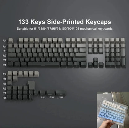 Nuevas teclas para teclado mecánico gaming 60/64/84/98/108 con interruptores MX, 135 teclas OEM PBT con grabado lateral y color degradado rojo y negro