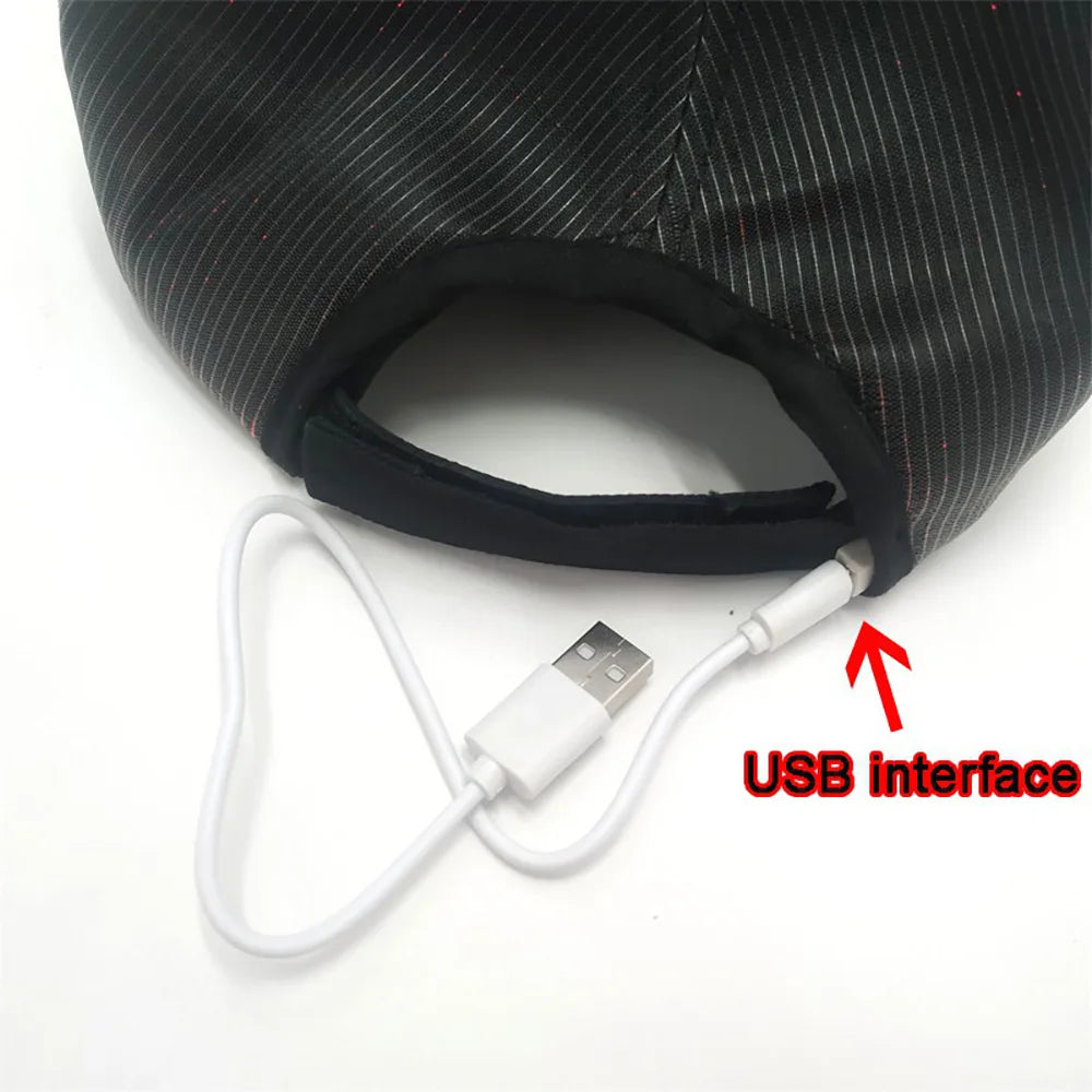Șapcă cu LED-uri din fibră optică, cu 7 culori luminoase, șapcă de baseball EDC strălucitoare, încărcare USB, șapcă luminoasă, șapcă LED de performanță