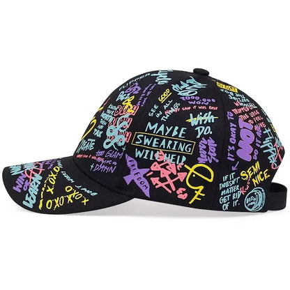 Baseballkasket med modegraffiti-print, udendørs bomuldskasket, hat til mænd og kvinder, sommer-solhatte, justerbare hiphop-kasketter
