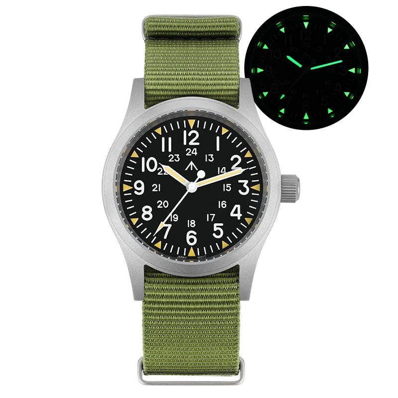 Militado ML05 38mm Vintage Watch VH31 Quartz Movement Field Watches Domed Sapphire Crystal With High Clear AR Coating Wristwatch
