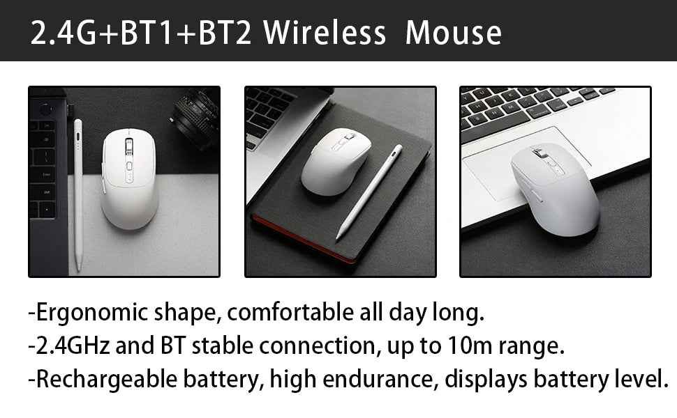 BalanceFit Bluetooth Wireless Mouse 5.2, Rechargeable Ergonomic Wireless Mouse with USB 2.4GHz for Laptop, MacBook, iPad, PC & Tablet