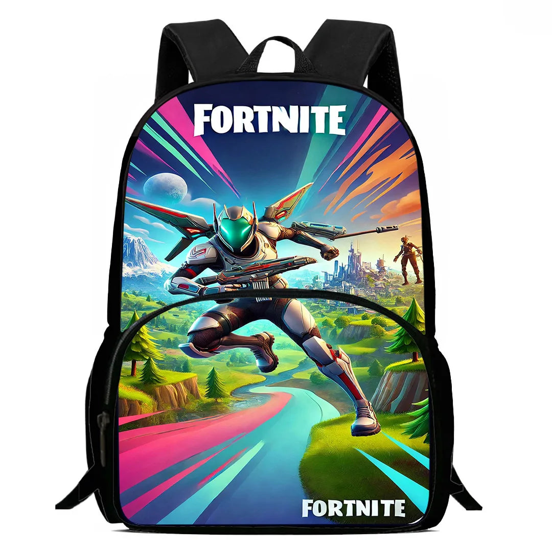 Mochilas Infantis de Design Gaming F-FortniteS com Lancheira e Estojo, Mochilas Escolares de Grande Capacidade para Meninos e Meninas, Melhor Presente