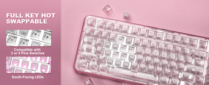 YUNZII X98 Pink QMK/VIA Wireless Transparent RGB Keyboard, Hot-Swap Gasket Mechanical Gaming Keyboard, Pre-lubed Knob Keyboard