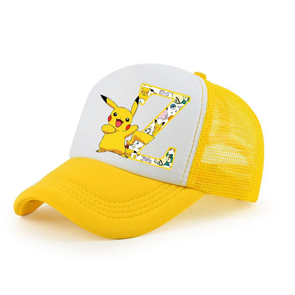 Pokemon Print Letter A-Z Pikachu Baseball Cap Girls Hip Hop Yellow Hat Summer Sunhat Outdoor Sport Shade Caps Gifts