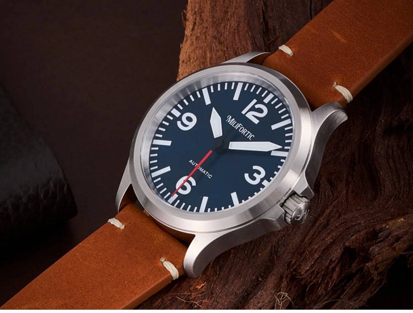 Milifortic Military Watch 39mm NH38 Automatic Mechanical Movement Retro Sapphire Crystal BGW9 Lume Leather Strap 10Bar Watch for Men