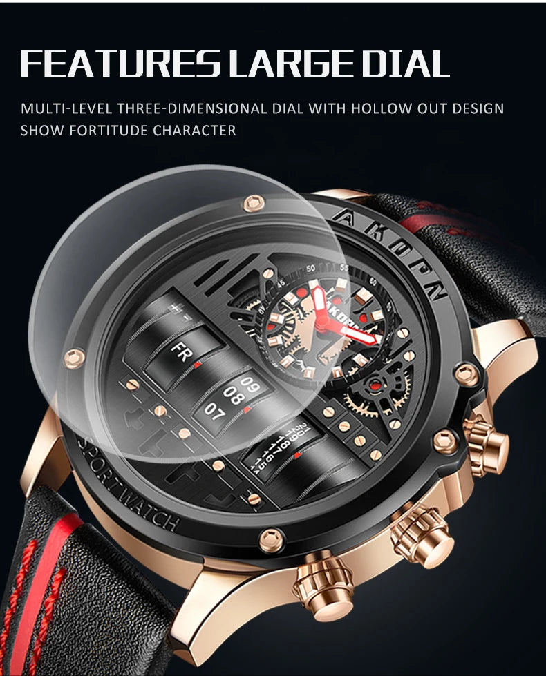 Luxury Electronic Quartz Watch For Men Business Watches Male Creative Men WristWatch Unique Rotate Date Leather Strap Watches