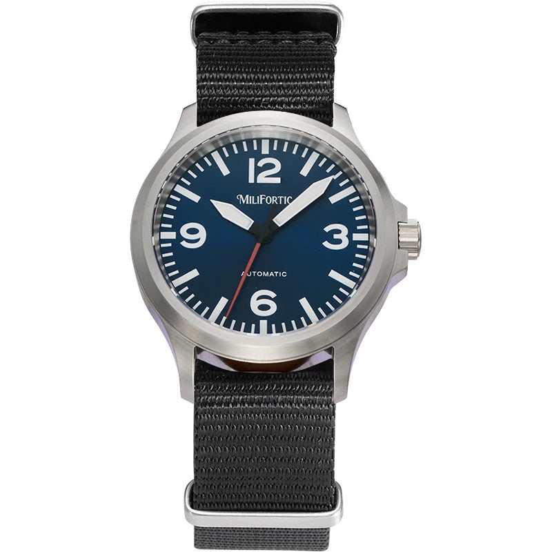 Milifortic Military Watch 39mm NH38 Automatic Mechanical Movement Retro Sapphire Crystal BGW9 Lume Leather Strap 10Bar Watch for Men