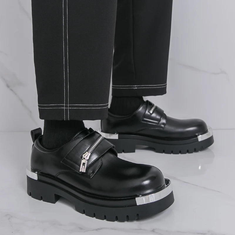Men's thick soled leather shoes Designer's personalized style Leisure Party Office Outdoor Fashion Street Black white shoes