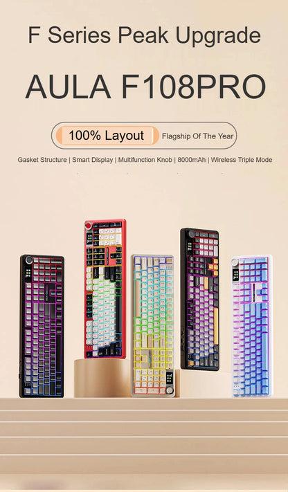 AULA F108 PRO Mechanische Tastatur Custom 100%-Layout RGB-Hintergrundbeleuchtung Kabellos Bluetooth Hifi-Switch Gaming-Tastatur