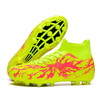 Chaussures de football Shock Cushion AG FG avec semelle extérieure épaisse en PU textile et TPU, réduisent la fatigue des pieds lors d'entraînements prolongés sur gazon naturel.