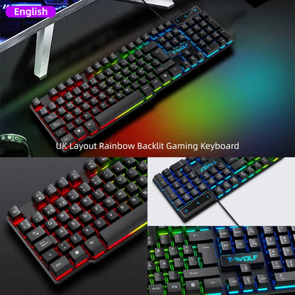 T20 Wired keyboard 104keys computer accessories game office RGB backlit mechanical feel Laser Carving Hollow character