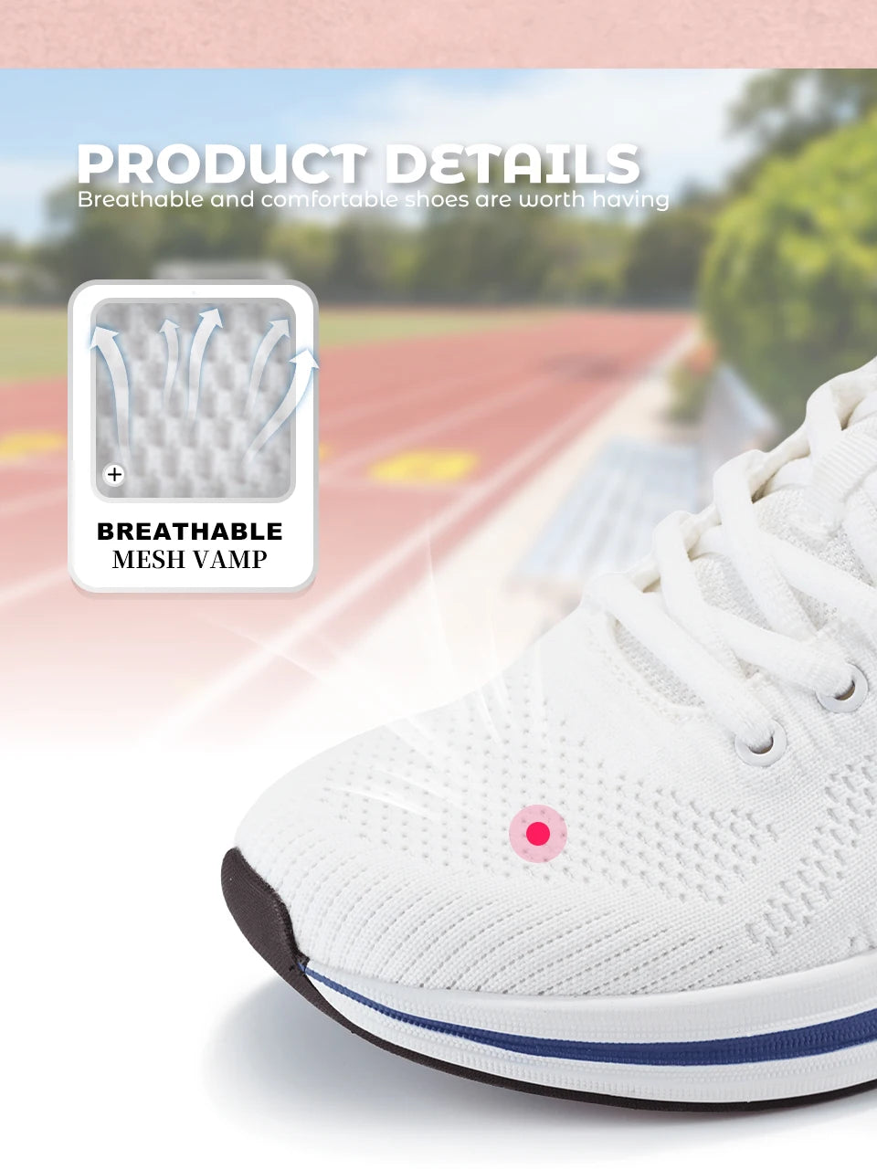 Baasploa Women Sport Shoes Comfort Lightweight Running Shoes for Women Mesh Breathable Casual Sneakers White Walking Sneakers