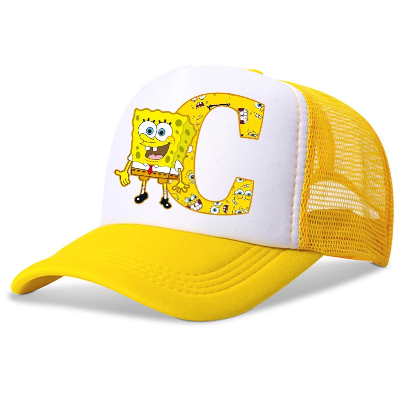 Spongebob-baseballkasketter til børn – kawaii-tegneserie med bogstaver – afslappet solhat til børn – justerbar kasket med skygge – fødselsdagsgaver