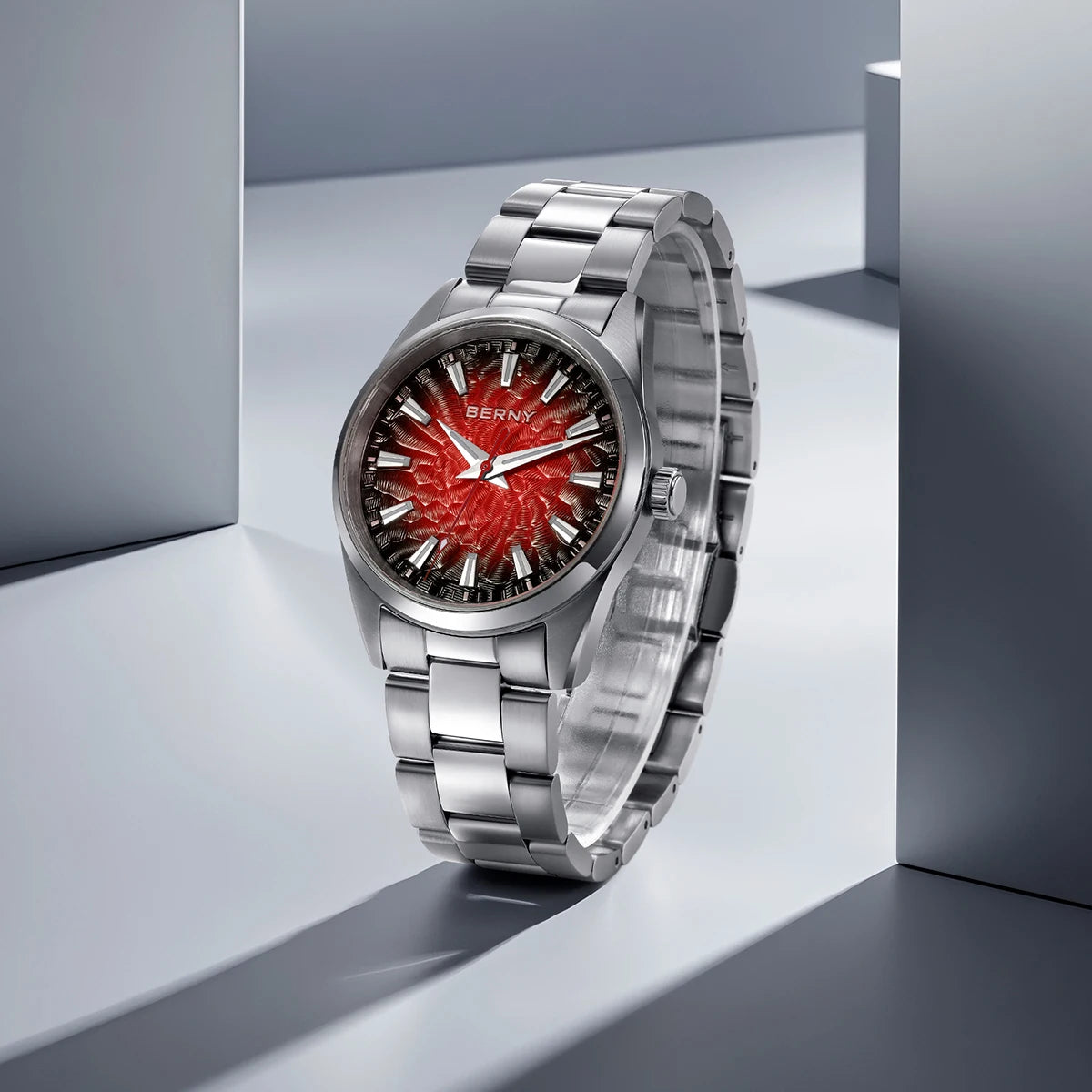 Montre pour homme BERNY – Montre à quartz, verre saphir, aiguilles luminescentes, étanche 10 ATM, entièrement en acier inoxydable – Style élégant et décontracté, idéale pour le quotidien ou les occasions professio