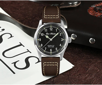 San Martin 37mm Ronda 715 Quartz Watch Men Simple Fashion 10Bar Waterproof Pilot Wristwatch BGW-9 Blue C3 Green Luminous SN0034A