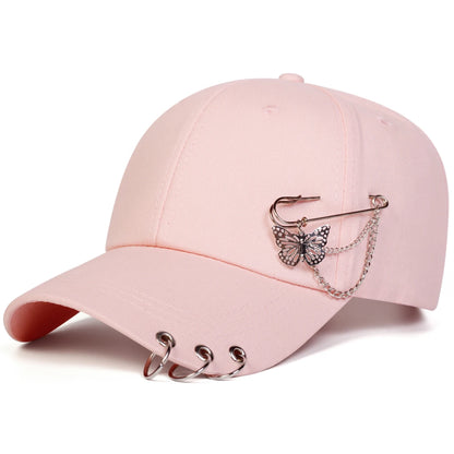 Gorras de béisbol unisex con anilla de hierro en forma de mariposa, para primavera y otoño, al aire libre, ajustables, informales, con protección solar, gorras deportivas