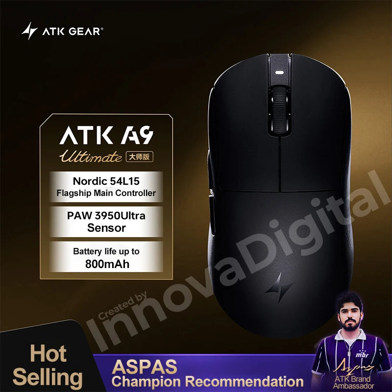 Безжична геймърска мишка ATK Dragonfly A9 Ultimate A9 Air PAW3950, ултралека ергономична e-sports мишка за FPS геймъри, CSGO A9 Ultra
