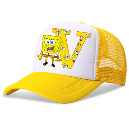 Spongebob-baseballkasketter til børn – kawaii-tegneserie med bogstaver – afslappet solhat til børn – justerbar kasket med skygge – fødselsdagsgaver