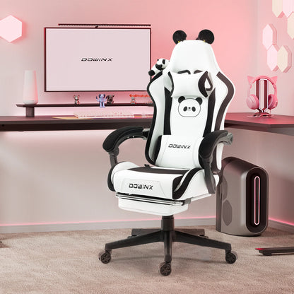 Cadeira Gaming Kawaii Cor-de-Rosa com Orelhas de Gato, Apoio para os Pés, Encosto Alto Ergonómico e Apoio Lombar com Pata de Gato
