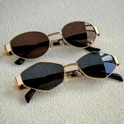 2Pcs Fashionable Oval & Polygonal Frame Combination Sunglasses, Metal Frame Pc Lenses, Fashionable Wear, Holiday Gifts