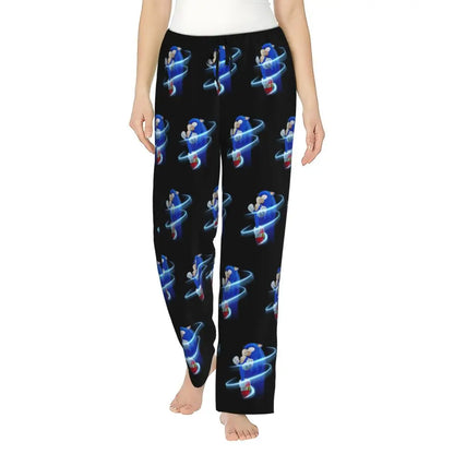 Custom Printed Womens Soniced Pajama Pants Hedgehog Game Sleepwear Sleep Lounge Bottoms with Pockets