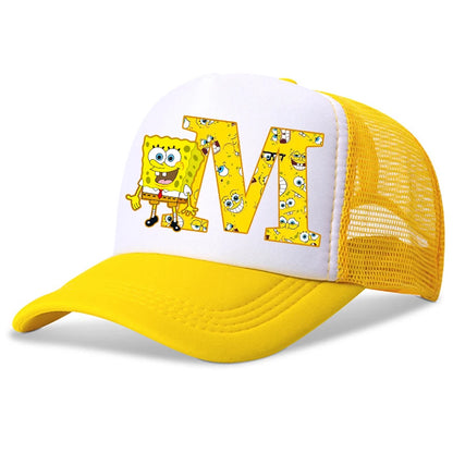 Spongebob-baseballkasketter til børn – kawaii-tegneserie med bogstaver – afslappet solhat til børn – justerbar kasket med skygge – fødselsdagsgaver