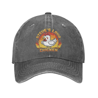 Cappellino da baseball unisex "Chicken Jockey Lava Chicken Print Steves Hat" in stile vintage, lavato e consumato, regolabile