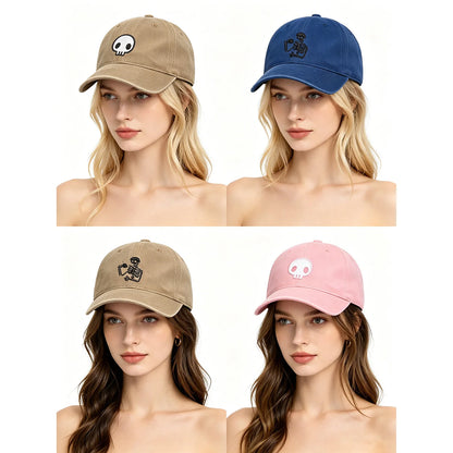 Retro-Baseballkappe im Washed-Distressed-Look mit Totenkopf-Stickerei, Dad-Hat für Damen und Herren, lässige, verstellbare Outdoor-Sonnenkappe 260617