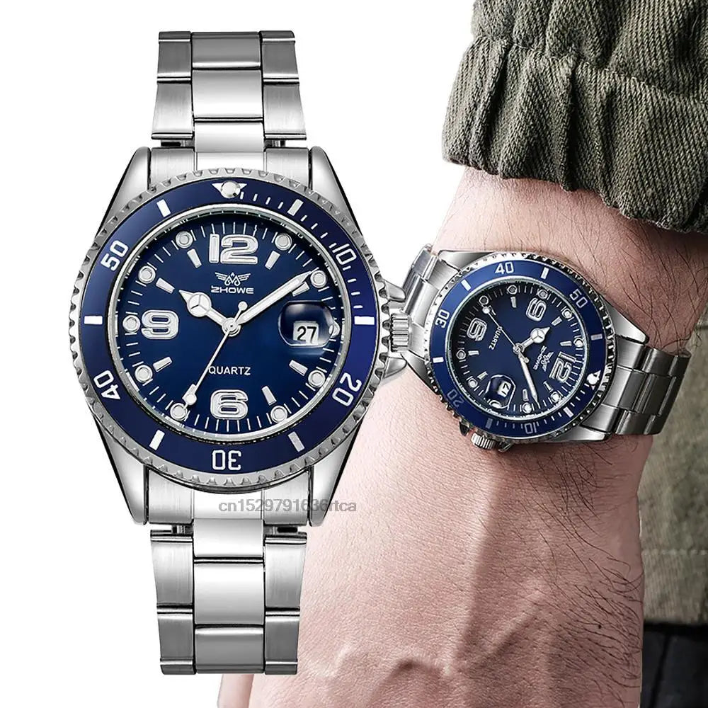 Luxury stainless steel men’s watches – Quartz watch with date display, professional and sporty style, on-trend