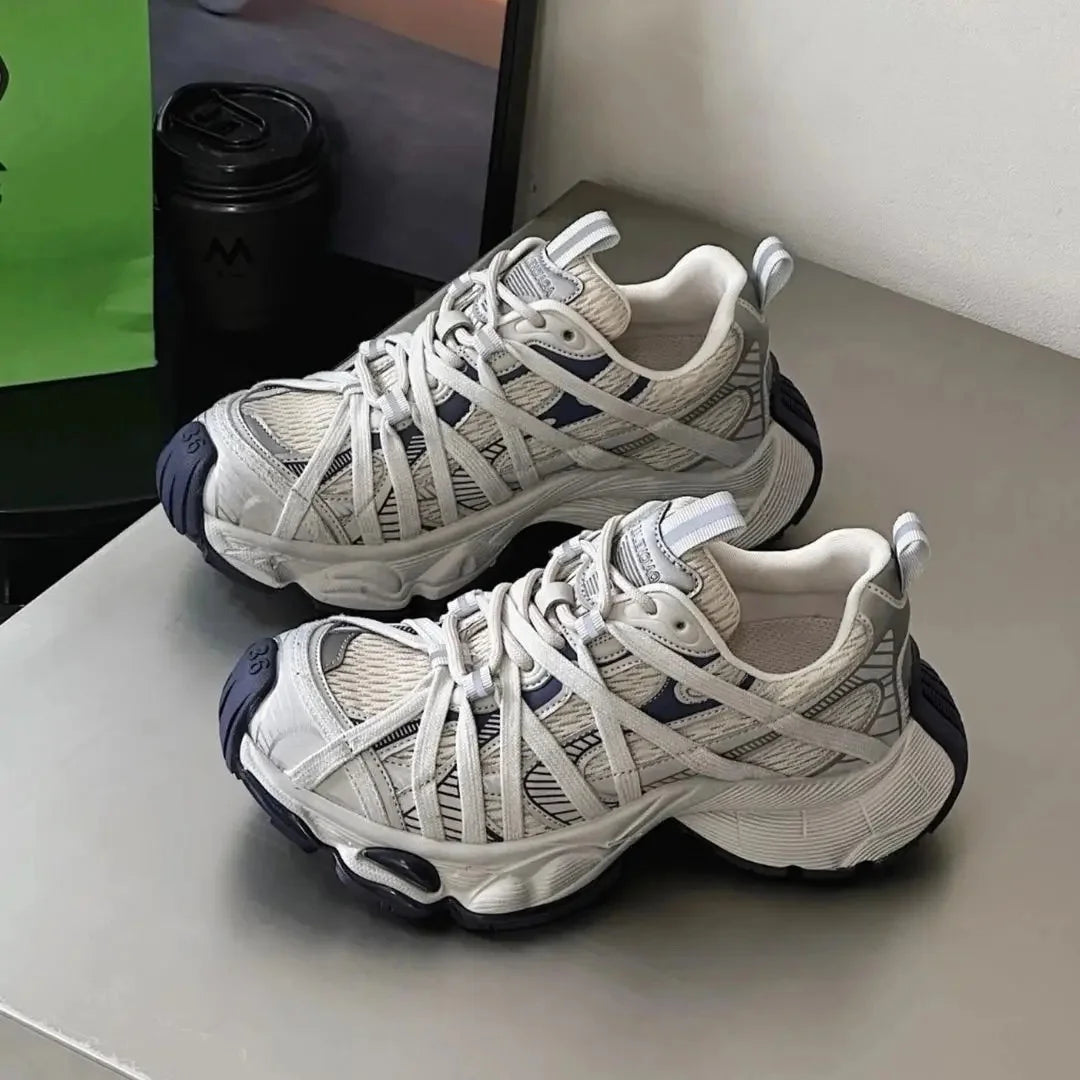 Spring Summer New Style Men Women Dad Shoes Thick Bottom Net Surface Sports Shoes Trendy Versatile Breathable Tie Shoes