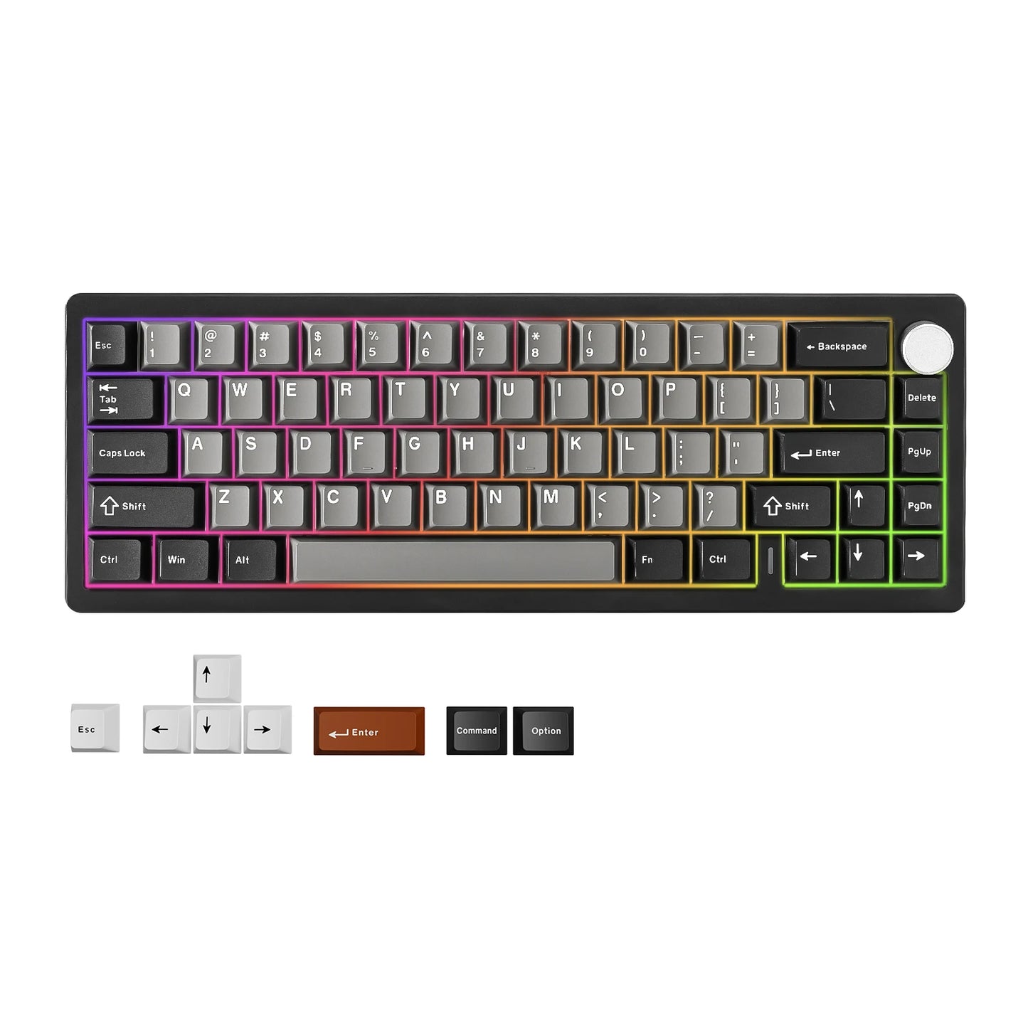 YUNZII AL68 Silver Aluminum Mechanical Gaming Keyboard, QMK/VIA Wireless Keyboard, Hot Swap Gasket Custom Keyboard with Knob