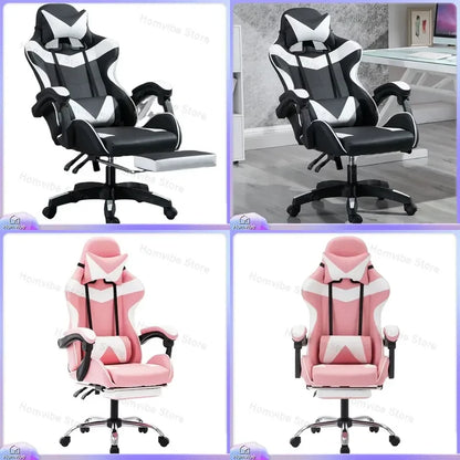 Chaise de jeu ergonomique avec support lombaire, en cuir PU, style course, chaise de bureau réglable en hauteur, dossier inclinable pour