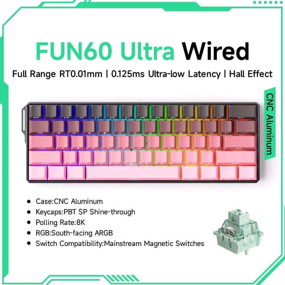 Teclado mecânico Akko MonsGeek FUN60 com interruptores magnéticos 60% Gaming Keyboards Rapid Trigger 0.01mm 8K ARGB HE/TMR personalizado