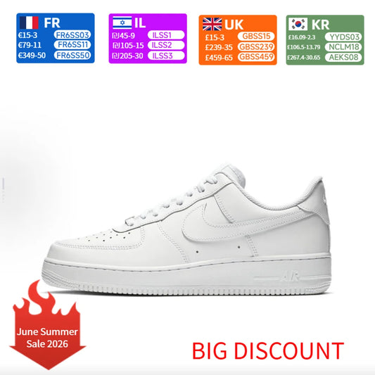 Nike Air Force 1 AF1 All-White Unisex Low-Top Casual Skate Shoes CW2288-111