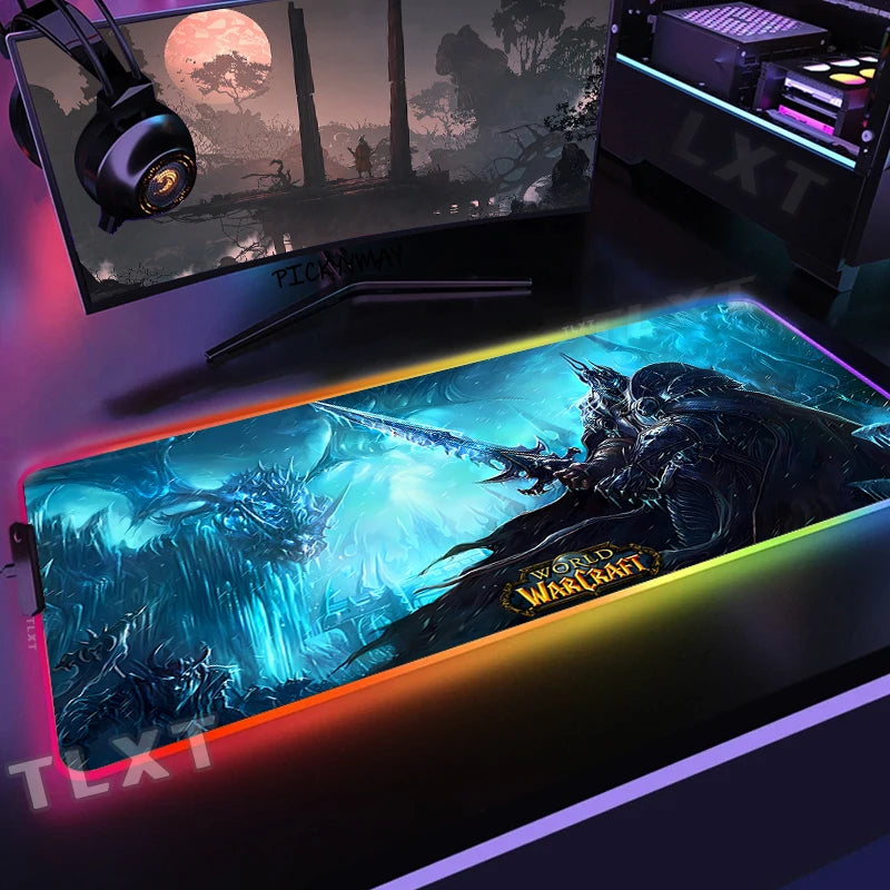 World Of Warcraft RGB Mousepad Large Gaming Mousepads Luminous Mouse Pad WOW Big Desk Pad LED Mouse Mat Backlit Keyboard Mats