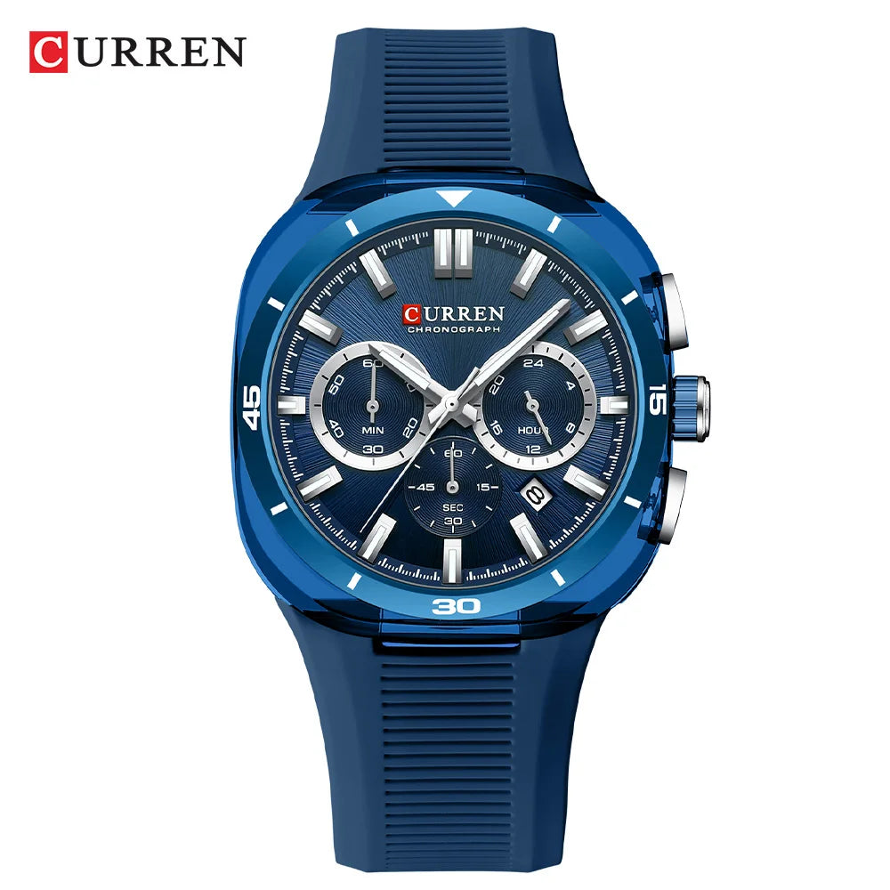 Montre pour homme CURREN – Nouveau modèle de luxe à quartz, bracelet en silicone, style sportif, multifonction, étanche, lumineuse, avec affichage de la date et chronomètre.