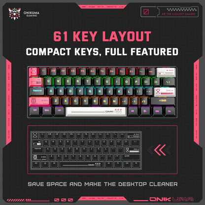ONIKUMA G55 Mechanical Gaming Keyboard 61 Keys Layout RGB Customized Wired Colorful LED Backlit Keyboard for Compute Laptop PC