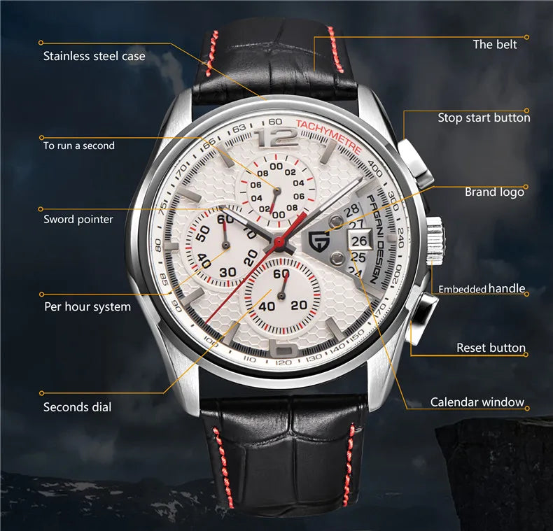 Cronógrafo PAGANI DESIGN para homem, quartzo multifunções, estilo militar de piloto, relógio masculino