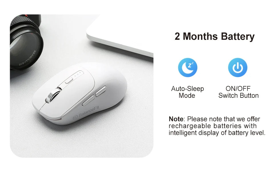 BalanceFit Bluetooth Wireless Mouse 5.2, Rechargeable Ergonomic Wireless Mouse with USB 2.4GHz for Laptop, MacBook, iPad, PC & Tablet